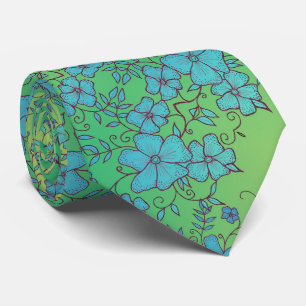 Cravate Motif de fleur bleu et vert