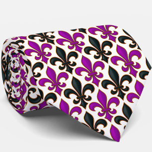 Cravate Motif de fleur de lis baroque noir violet