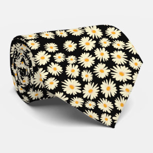 Cravate Motif de fleur de marguerite blanche orange noir