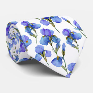 Cravate Motif de fleur d'iris à l'aquarelle bleue