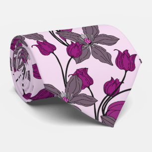Cravate Motif de fleur élégant ethnique rétro violet