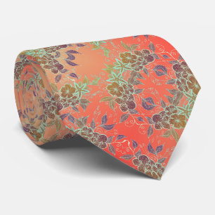 Cravate Motif de fleur en bronze et orange