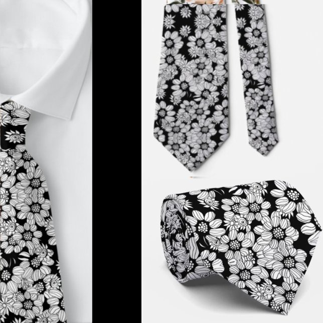 Cravate Motif de fleurs Abstraites noir et blanc (Créateur téléchargé)