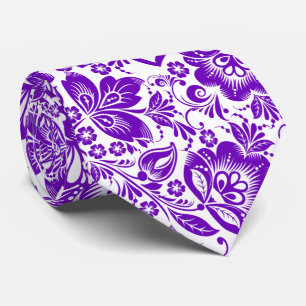 Cravate Motif De Fleurs Baroques Violettes Et Blanches