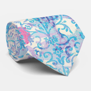 Cravate Motif de fleurs bleu Damask Spring