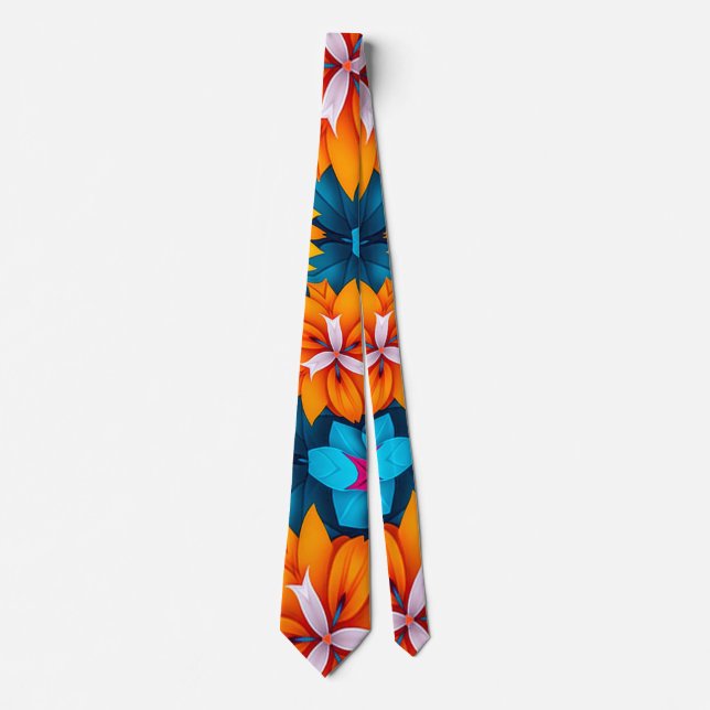 Cravate Motif de fleurs bleues et orange (Devant)