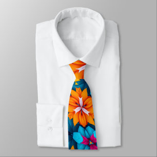 Cravate Motif de fleurs bleues et orange