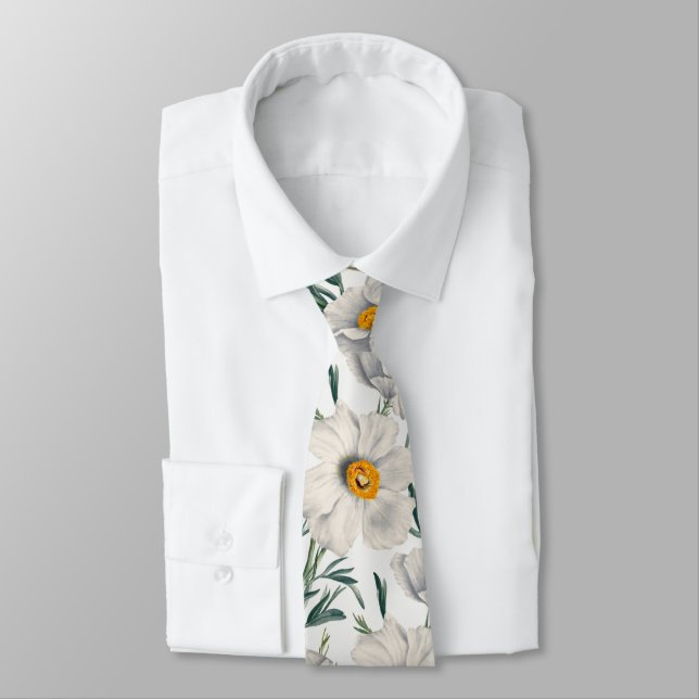 Cravate Motif de fleurs de pavot blanc de Californie (Attaché)