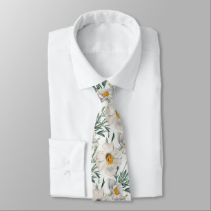 Cravate Motif de fleurs de pavot blanc de Californie