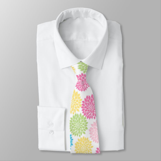 Cravate Motif de fleurs en pastel coloré de dahlia (Attaché)