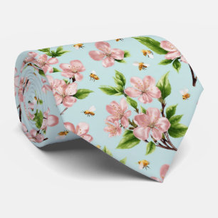 Cravate Motif de fleurs et d'abeilles de printemps