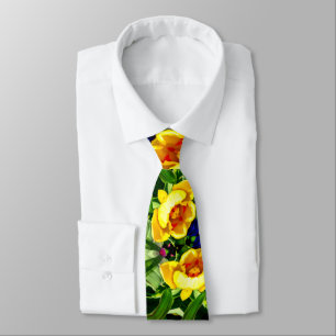 Cravate Motif de fleurs jaune vif