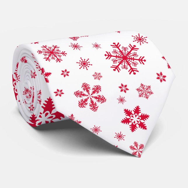Cravate Motif de flocon de neige, Flammes de neige rouges, (Roulé)