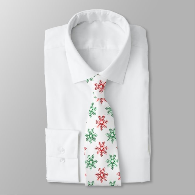 Cravate Motif de flocons de neige rouge et vert (Attaché)