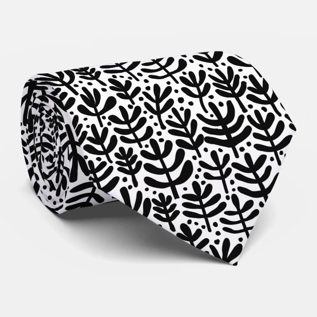 Cravate Motif de fougères - noir et blanc (Roulé)