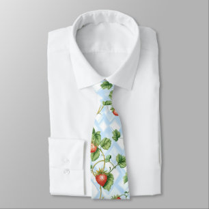 Cravate Motif de fraise et feuille de charme - Vintage