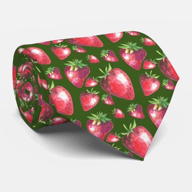 Cravate motif de fruits carrelé fraise cool (Roulé)