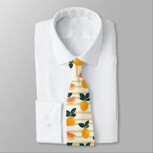 Cravate Motif de fruits d'agrumes avec Feuilles verts (4)