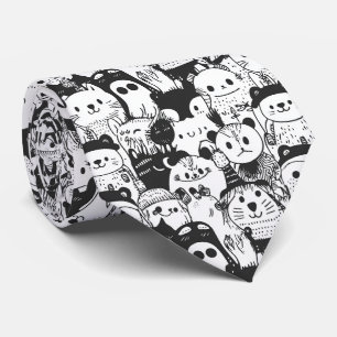 Cravate Motif de gribouillage d'animaux Kawaii mignon (1)