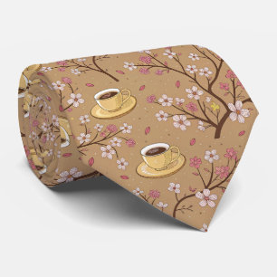 Cravate Motif de housse de café Fleur de Cerisier (1)