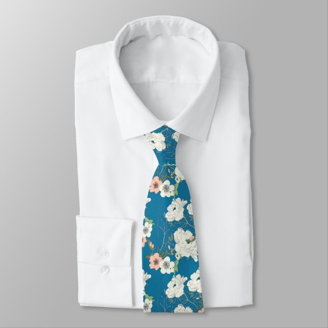 Cravate Motif de jardin floral blanc (Attaché)