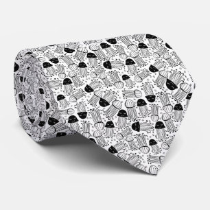 Cravate Motif de la gelée de doodle noir et blanc