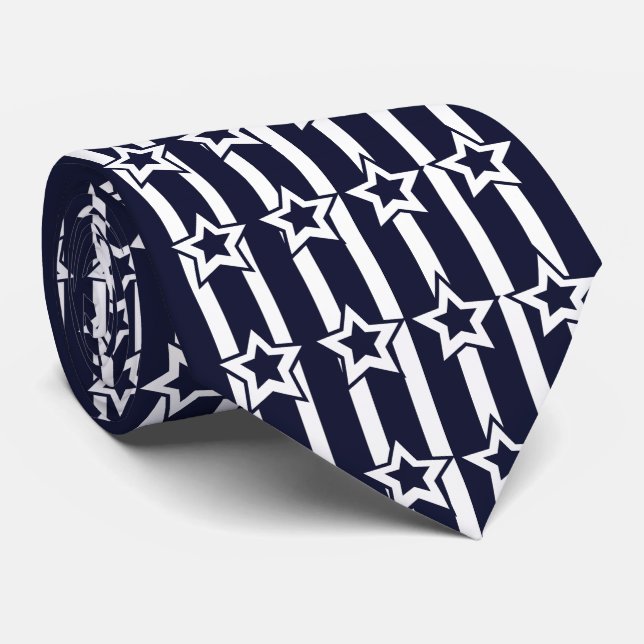 Cravate Motif de la Marine Blue White Star Stripes (Roulé)