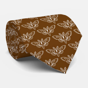 Cravate Motif de la teigne - Blanc sur noix Brown