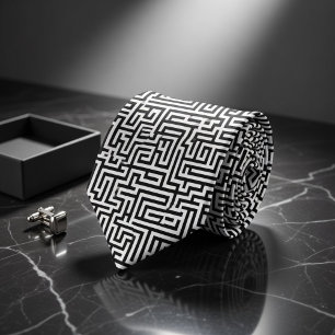 Cravate Motif de labyrinthe noir et blanc