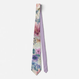 Cravate Motif de libellule florale à l'aquarelle