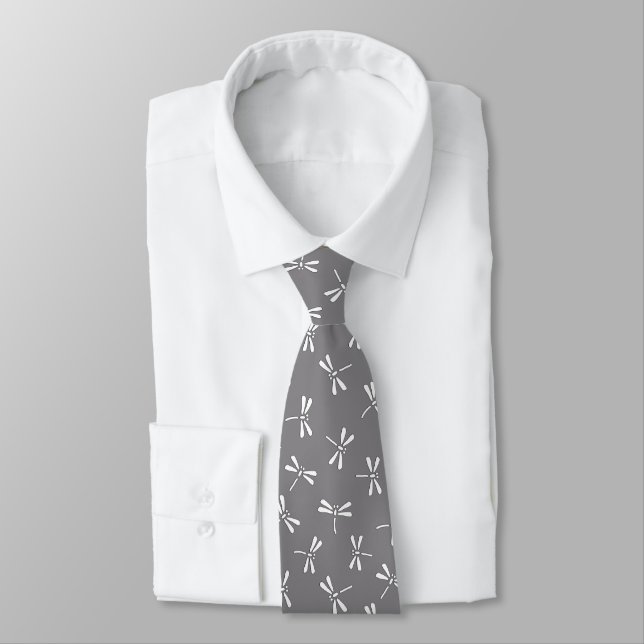 Cravate Motif de libellule, gris japonais/gris et blanc (Attaché)