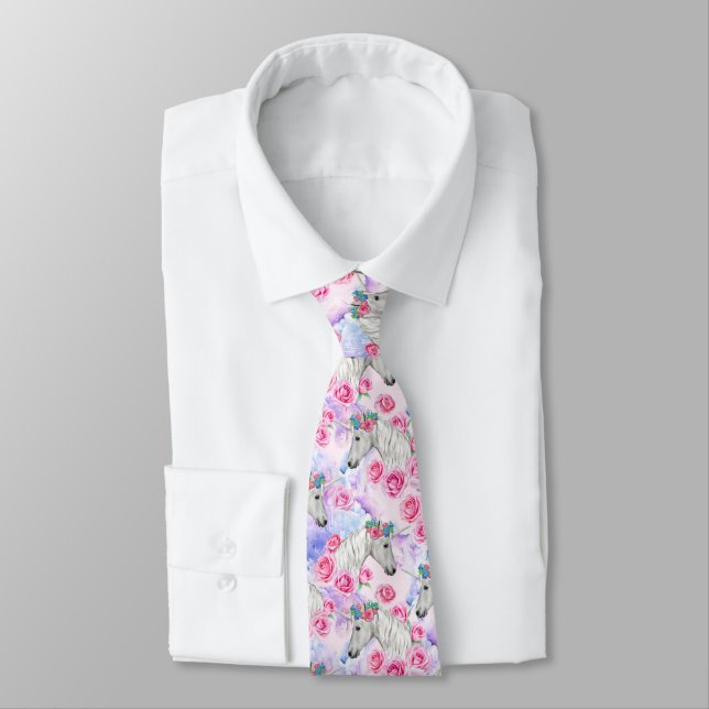 Cravate Motif de licornes et de roses (Attaché)