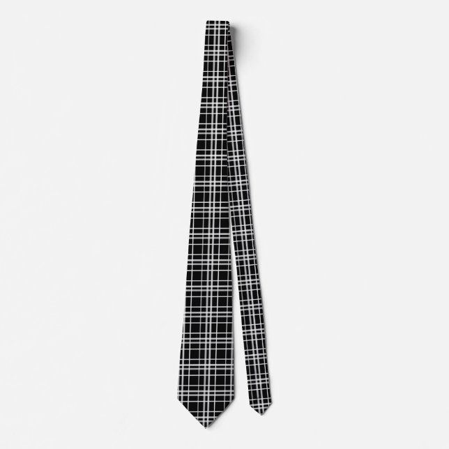 Cravate Motif de lignes À damiers en noir blanc (Devant)