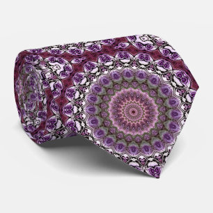 Cravate Motif de mandala en kaléidoscope rose améthyste