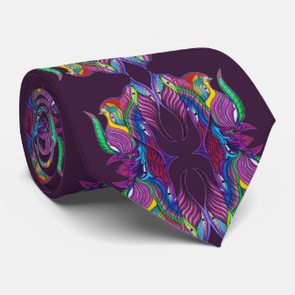 Cravate Motif de mandala moderne psychédélique violet fonc