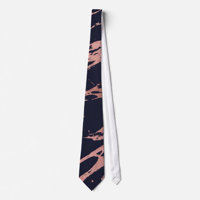 Cravate Motif de marbre chic moderne rose de bleu marine (Devant)
