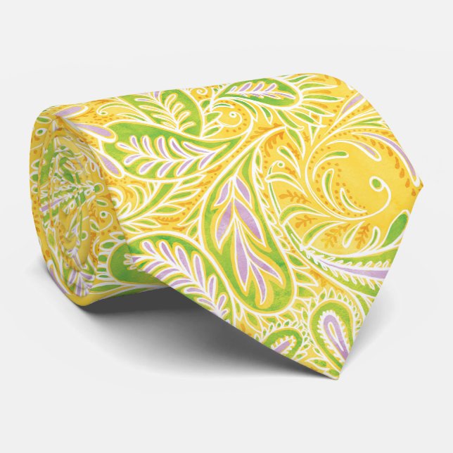 Cravate Motif de marguerite jaune rétro (Roulé)