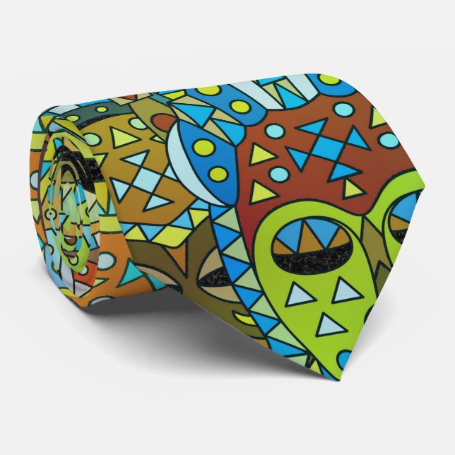 Cravate Motif de masque tribal translucide avec de l'or (Roulé)