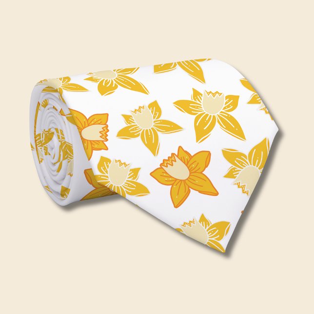 Cravate Motif de narcisse printanière (Daffodil spring floral tie)