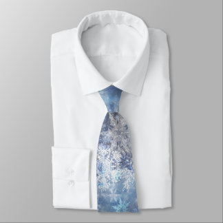 Cravate Motif de Noël bleu texturé de glace et de neige