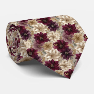 Cravate Motif de Noël Poinsettia de Bourgogne (5)