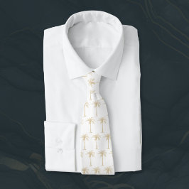 Cravate Motif de palmier blanc et or