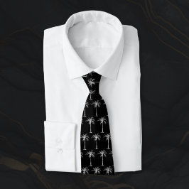 Cravate Motif de palmier noir et blanc tropical