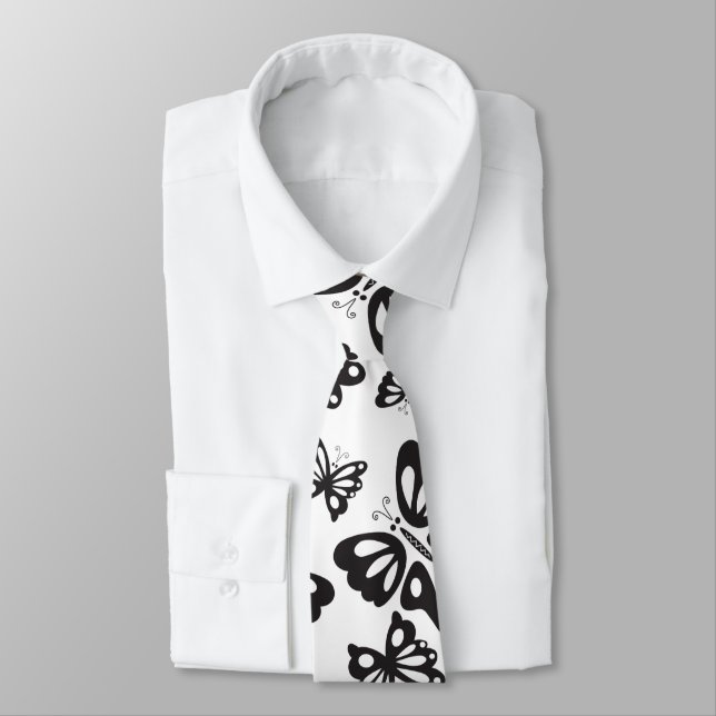 Cravate Motif de papillon - noir et blanc (Attaché)