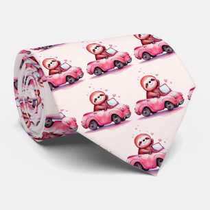Cravate Motif de paresseux mignon conduisant une décapotab