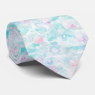 Cravate Motif de peinture à l'aquarelle de méduses côtière