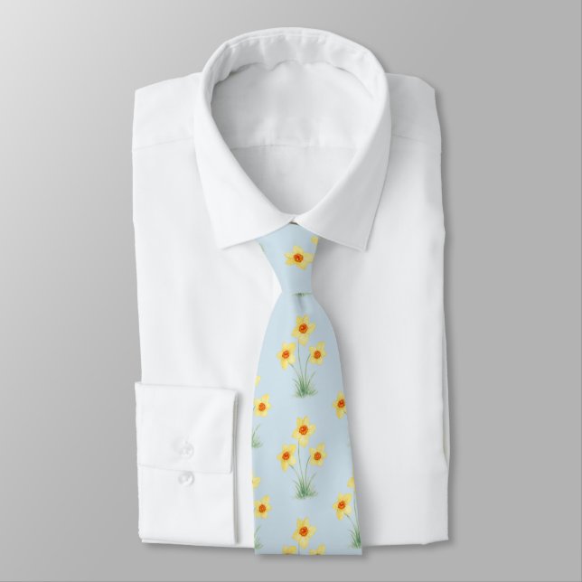Cravate Motif de peinture de fleurs de printemps Narcisse (Attaché)