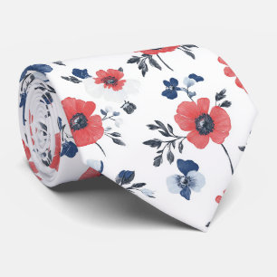 Cravate Motif de pépites d'aquarelle - Rouge, Bleu et Blan