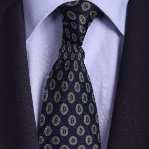 Cravate Motif de pièce Bitcoin bleu et argent
