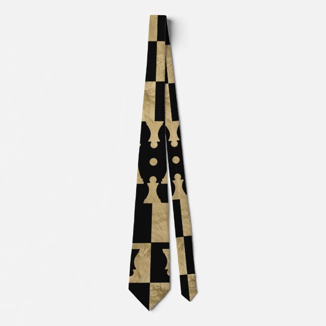 Cravate Motif de pièces d'échecs - noir et or (Devant)